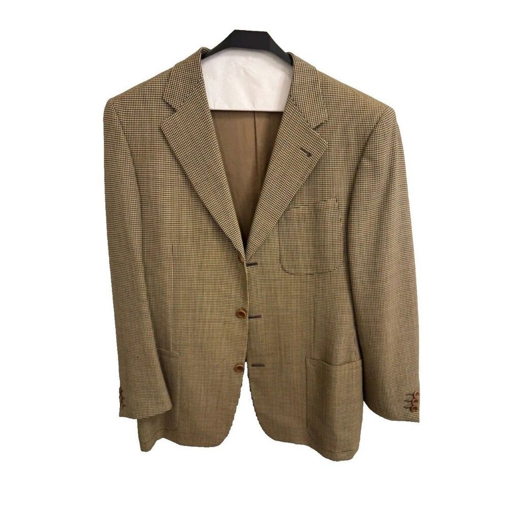 Canali Blazer Mens 40R Brown Houndstooth Wool Italy Luxury Sport Coat Jacket
